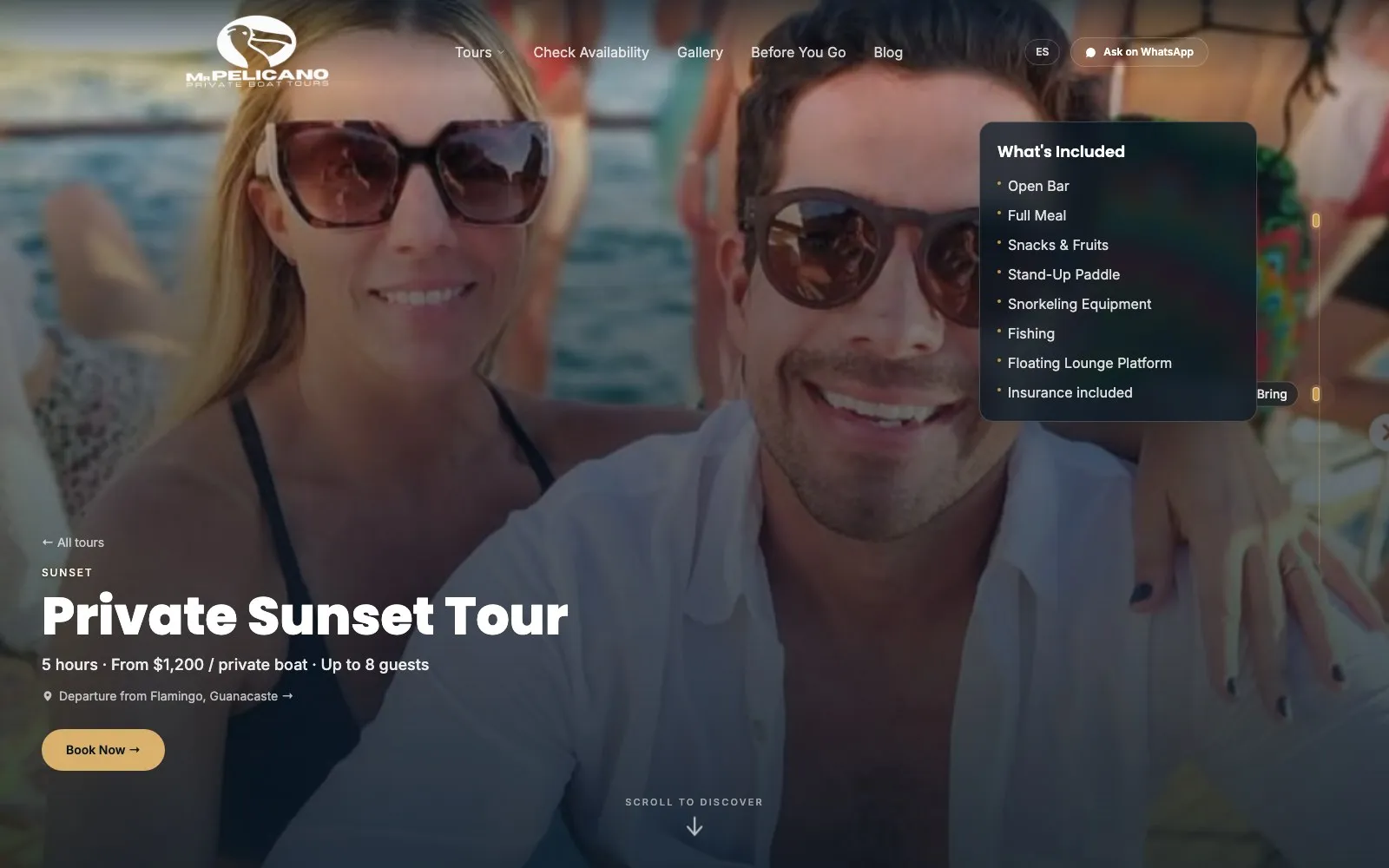 Página del Private Sunset Tour con reserva
