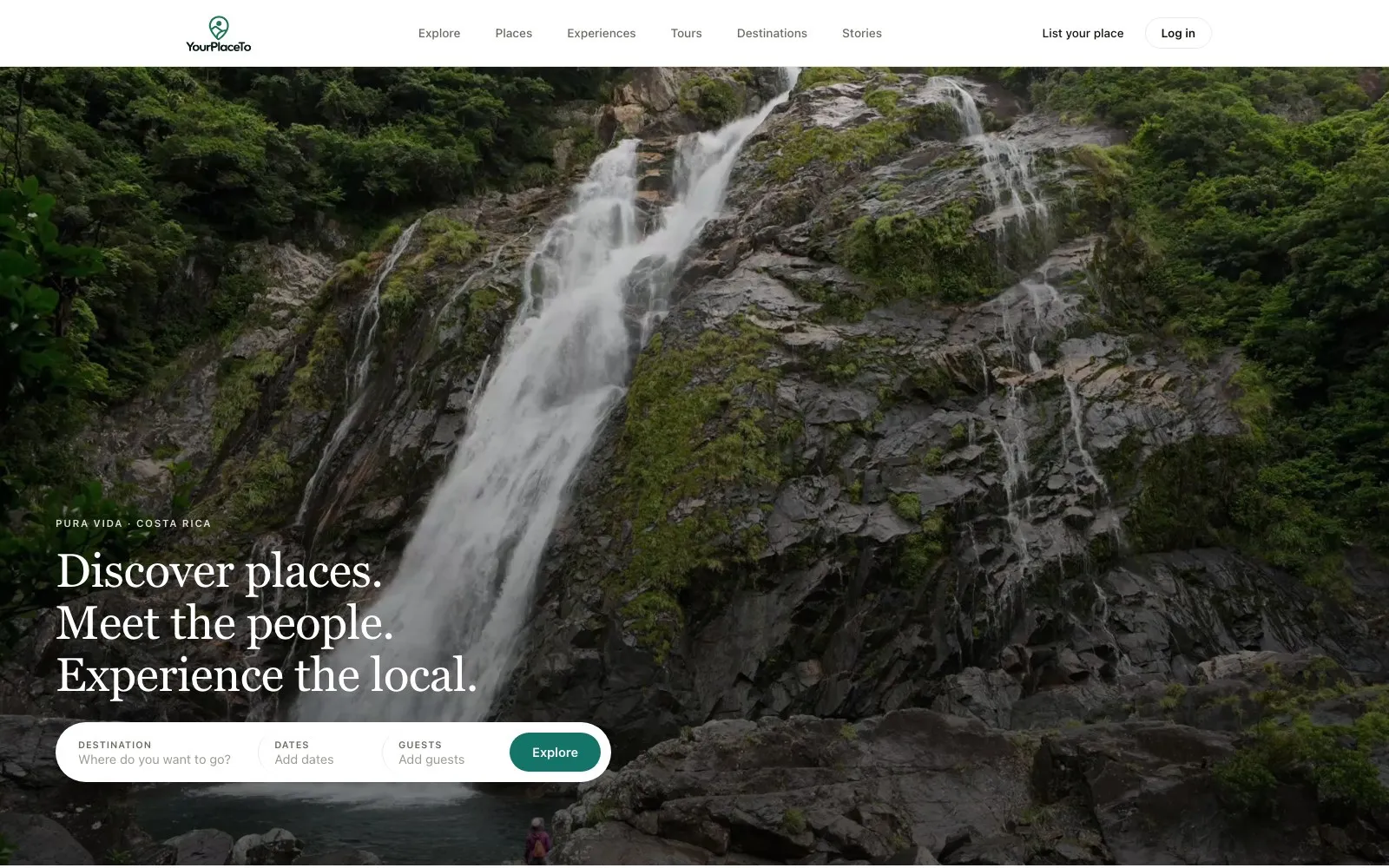 Página de inicio de YourPlaceTo: Discover places. Meet the people. Experience the local.